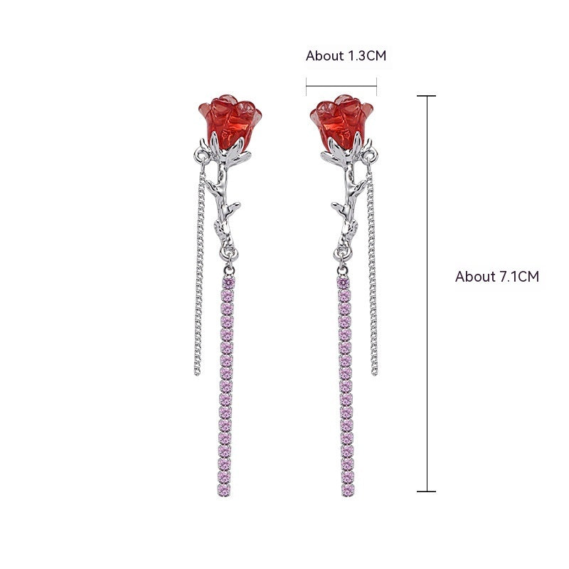 Red Rose Bow Earrings For Women
