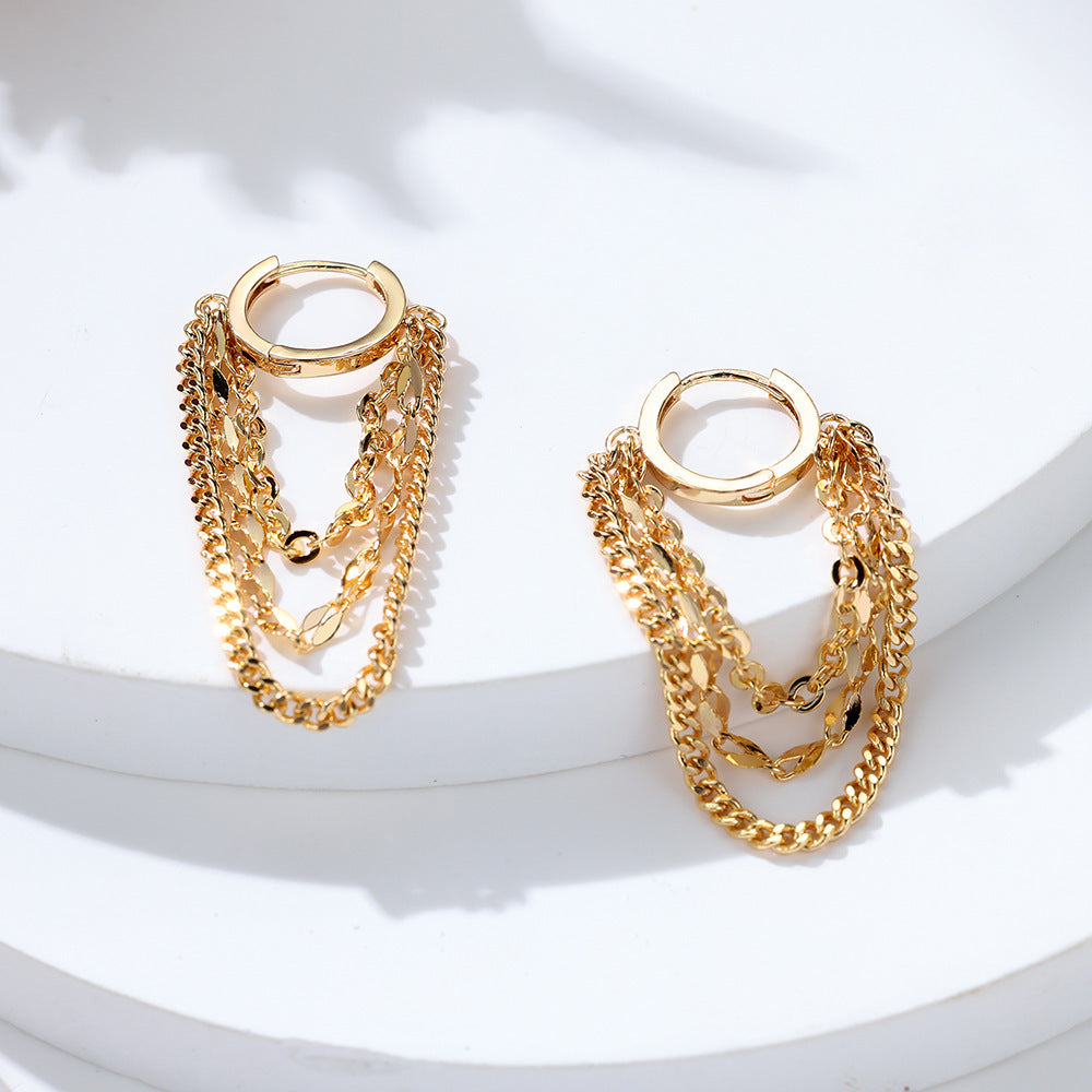 Gold Tassel Chain Earrings High Profile Fashion Round Ring