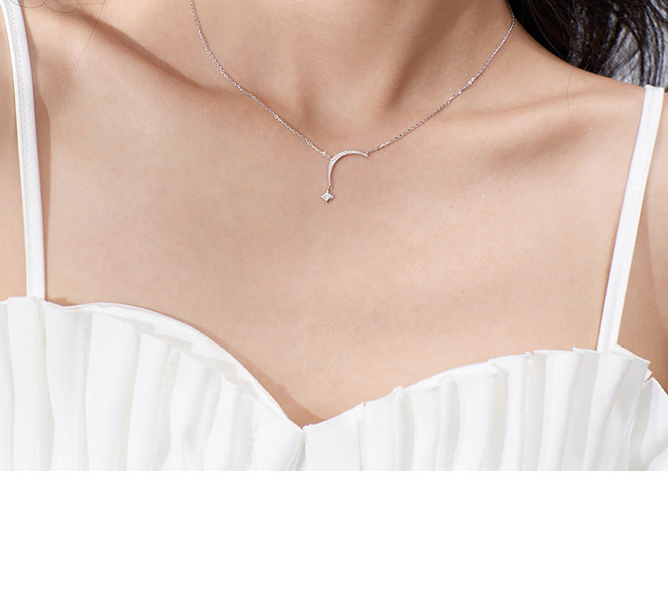 Collar de plata de ley con borla de luna, cadena de clavícula femenina