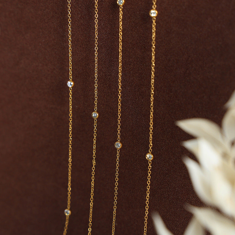Titanium Steel Gold Plated Diamond Inlaid Clavicle Chain Women's Necklace