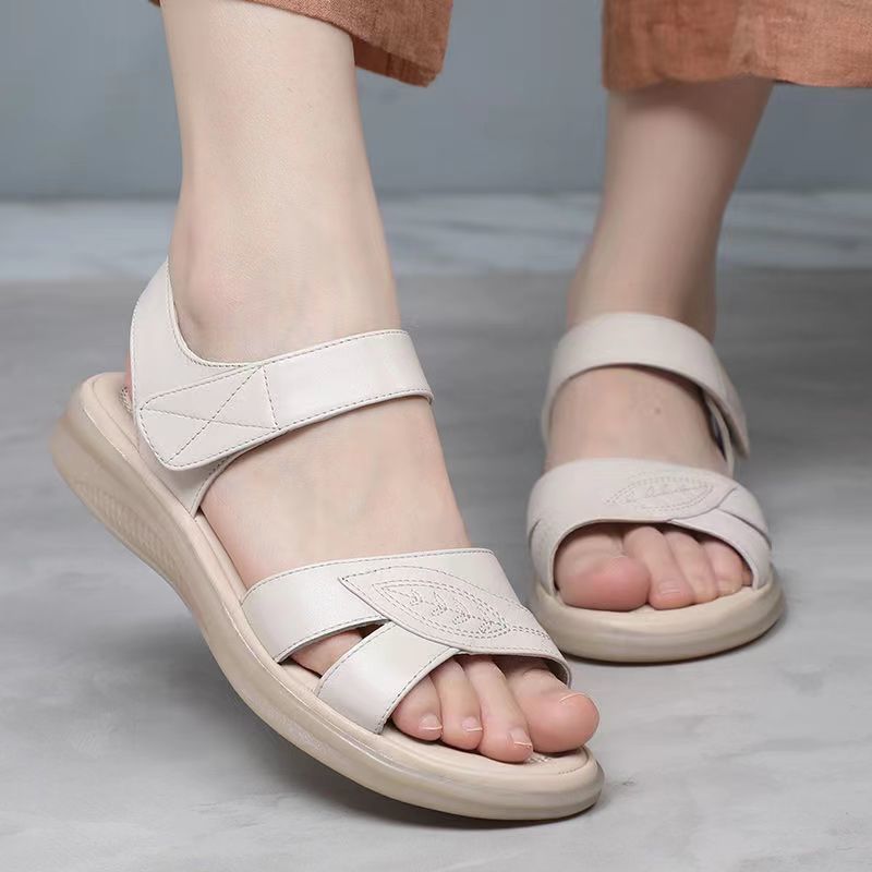 Sandalias de suela plana antideslizantes con suela de tendón de vaca