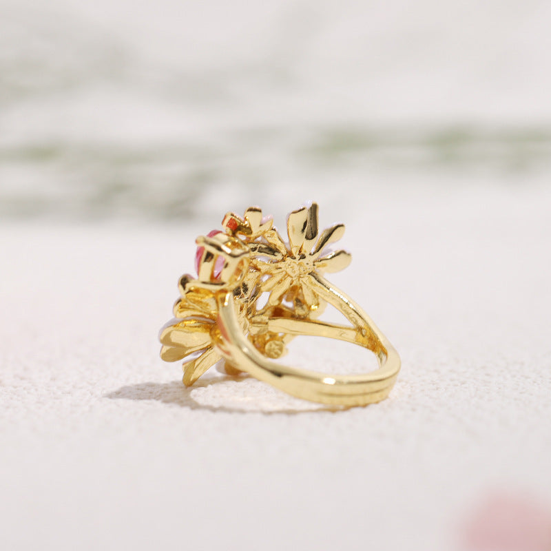 Anillo Flor Encaje Verbena Circonitas Oro