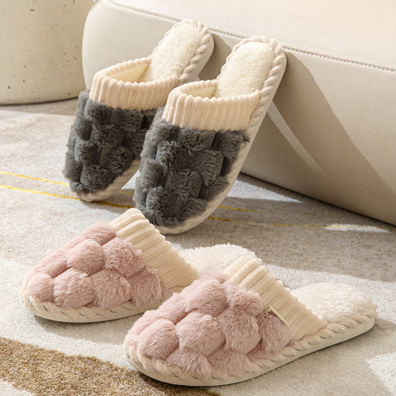 Pantuflas de felpa para parejas con plataforma cálida para interiores