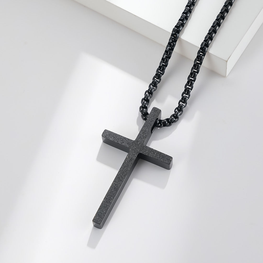 Titanium Steel Frosted Cross Pendant Necklace