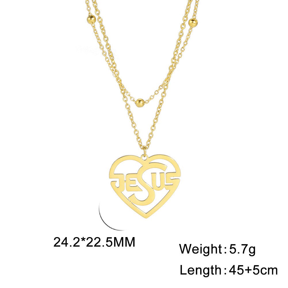 Women's Fashion Heart-shaped Titanium Steel Double-layer Necklace With Letters