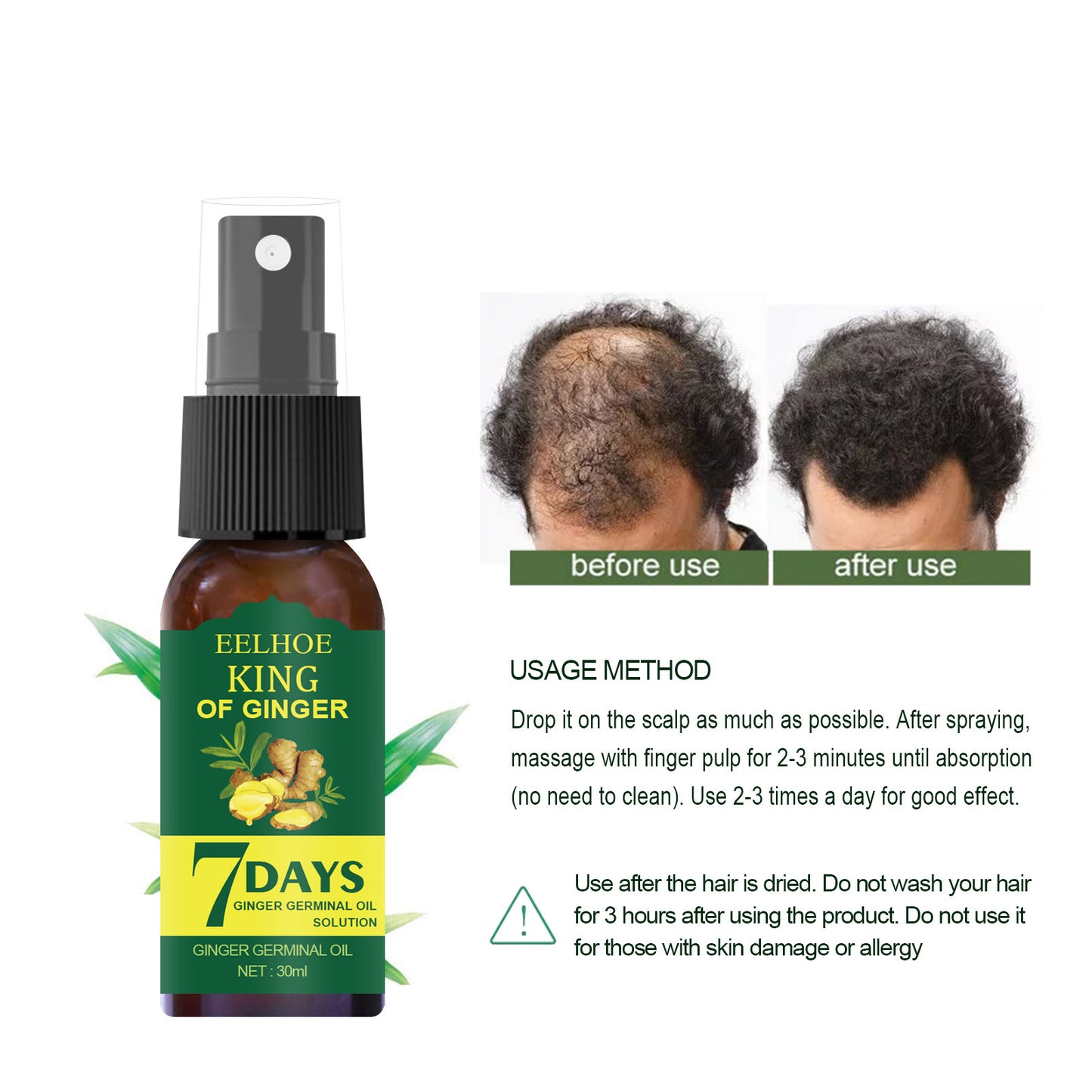 EELHOE commerce extérieur transfrontalier gingembre Nutrition Spray gingembre racine de cheveux Spray hydratant cheveux soin des cheveux Spray