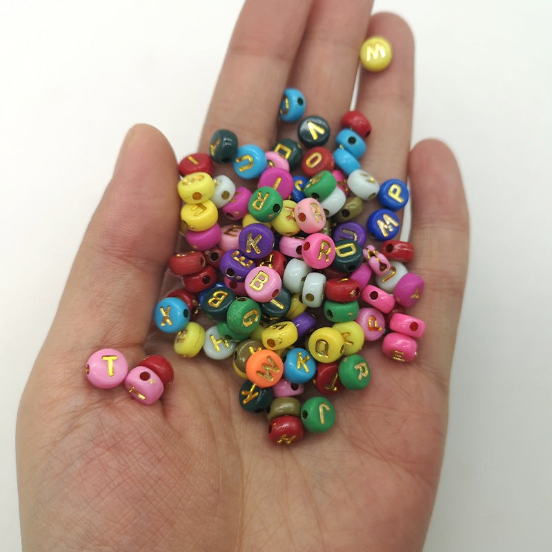 Acrylic Letter Beads Chocolate Color Flat Round Color English Letter Bead Accessories