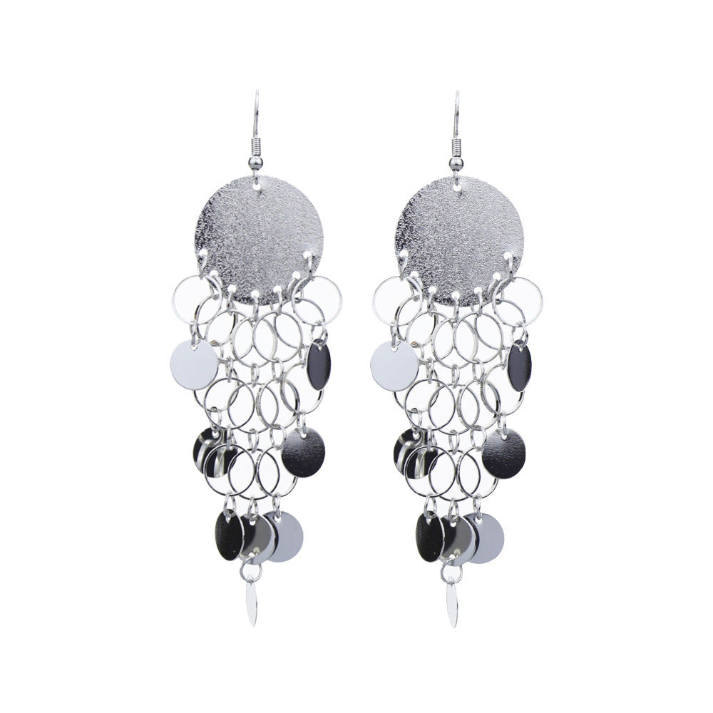 European And American Frosted Sequined Metal Earrings Personalized Long Tassel Pendant