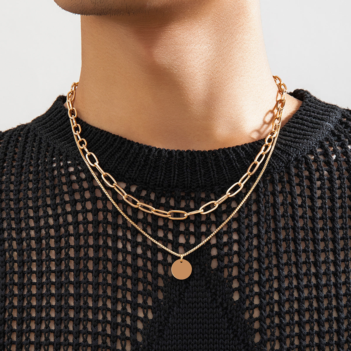 European Hip Hop Personality Wafer Pendant Necklace