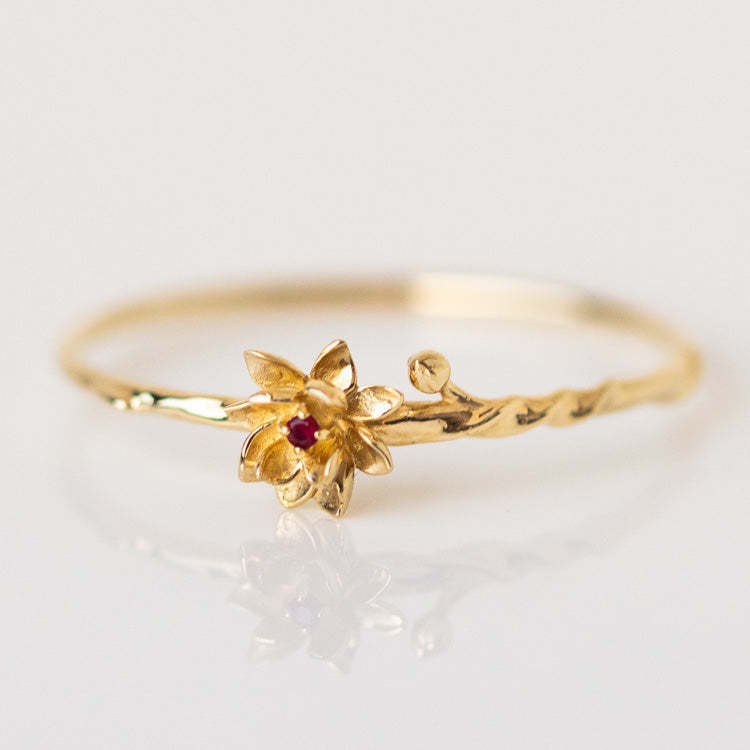 12yue Flower Birthstone Ring Copper Inlaid Zircon