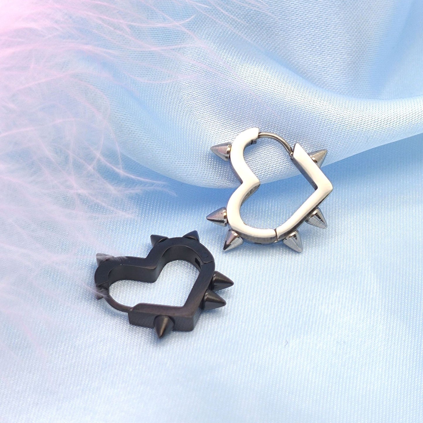 Boucles d'oreilles à rivets d'amour en acier inoxydable, cône de pêche en forme de cœur, anneau en os, Clip d'oreille