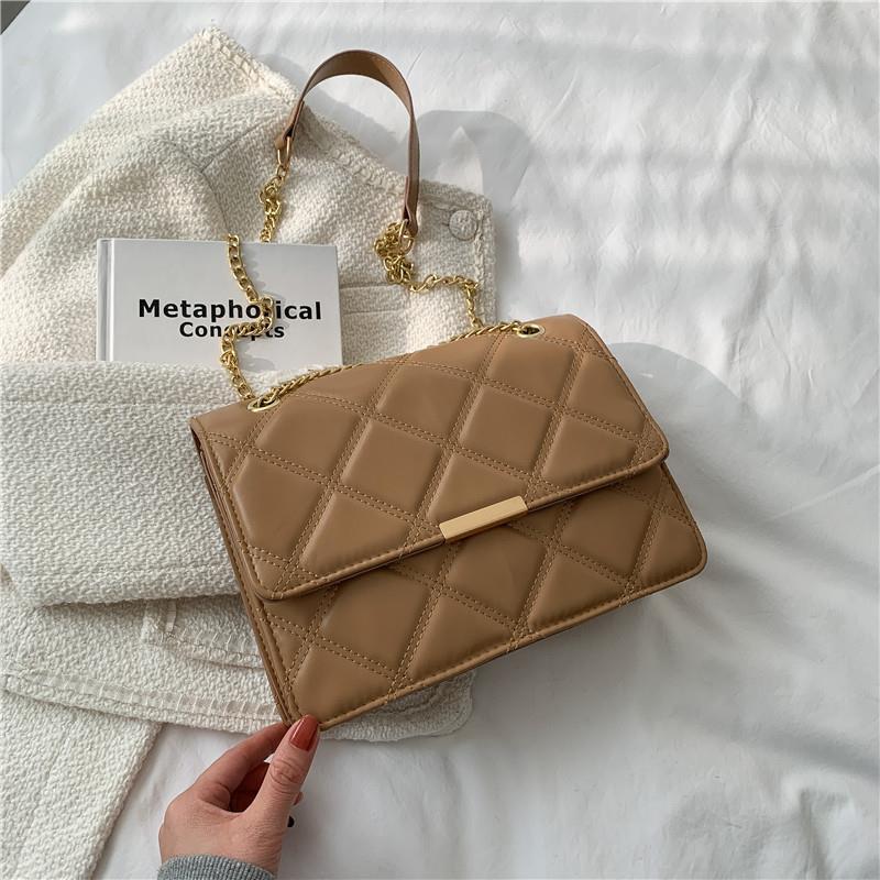 Sac décontracté de couleur unie à bandoulière en chaîne de grande capacité