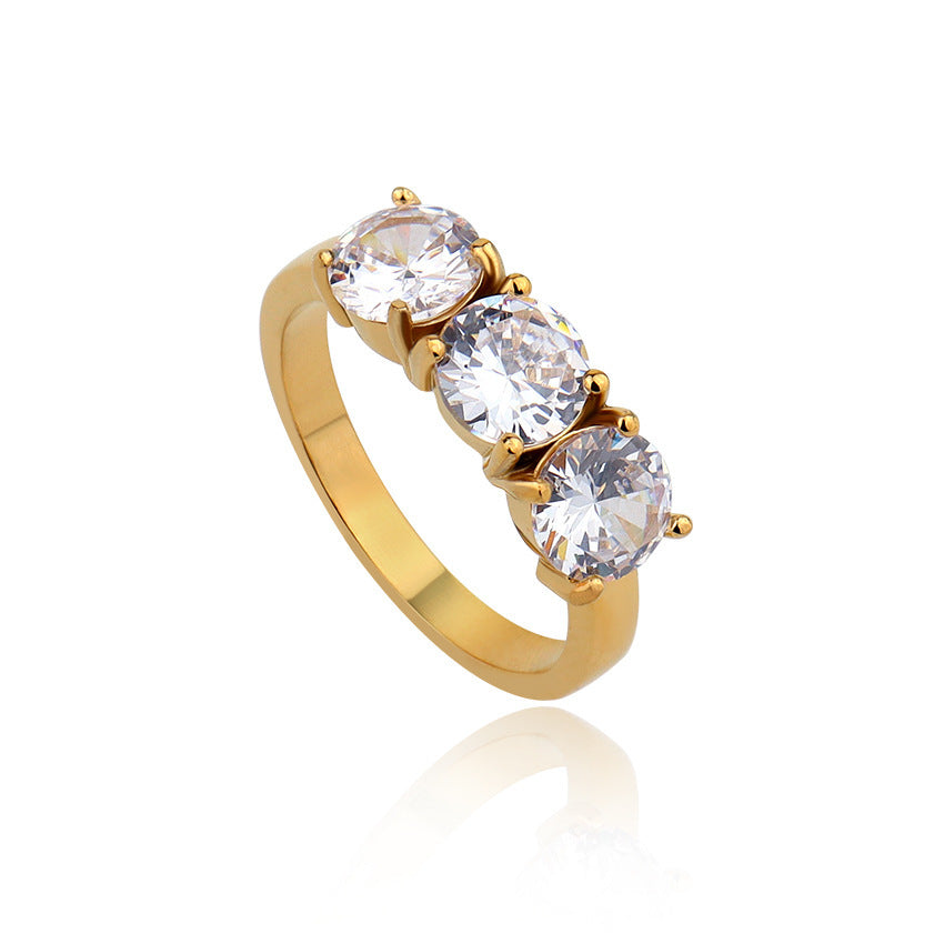 Bague ronde en acier plaqué titane et Zircon, incrustée de quatre griffes de haute qualité, à trois arrangements