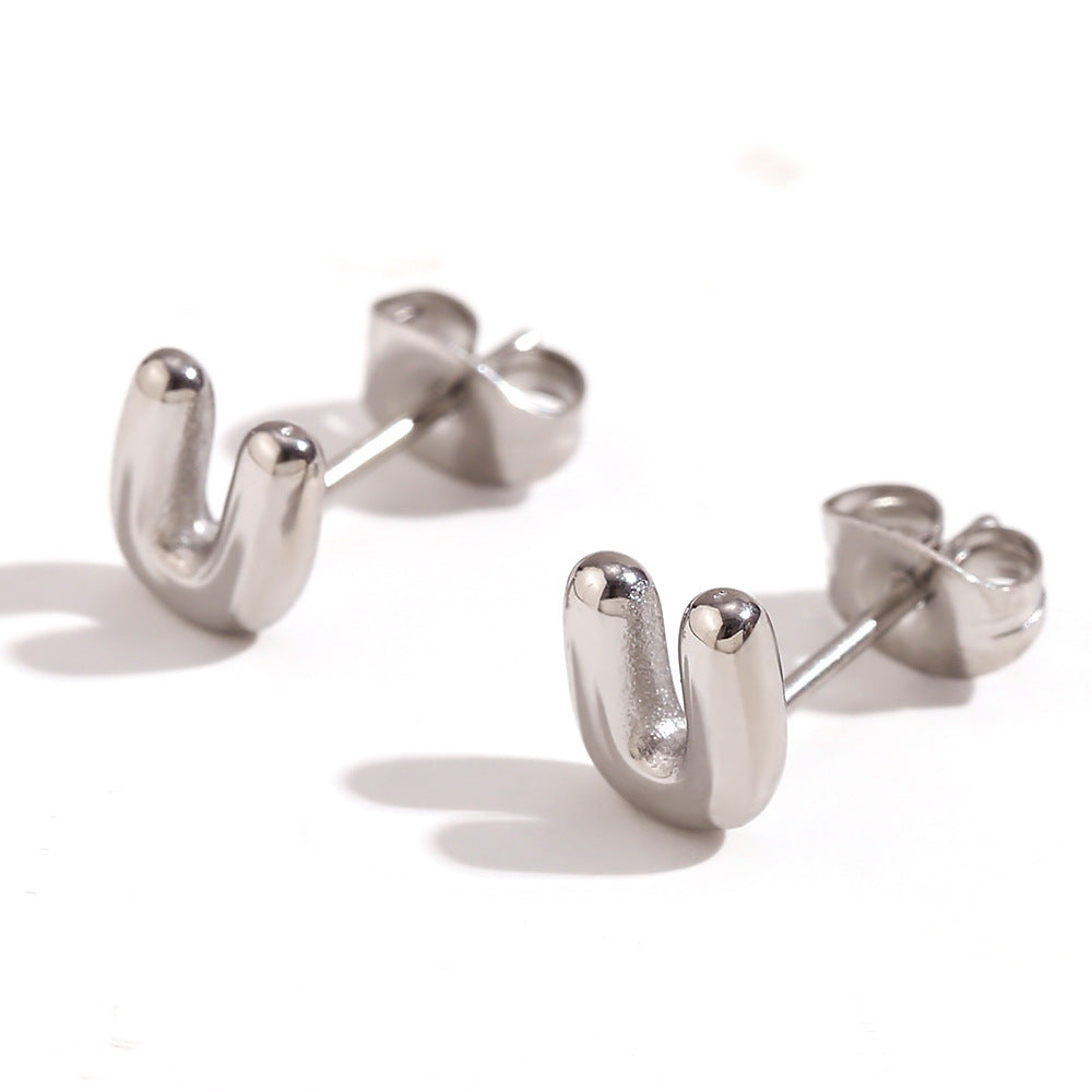 Titanium Steel Earrings 18K Gold Mini Alphabet Letter Earrings Women