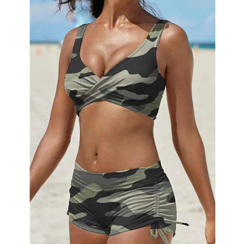Maillot de bain bandeau à bretelles amovibles pour femme, haut coupe haute, ensemble bikini effronté