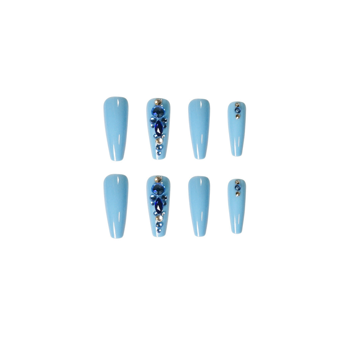 Fake Nails Full Diamond Series Wear Dark Blue White