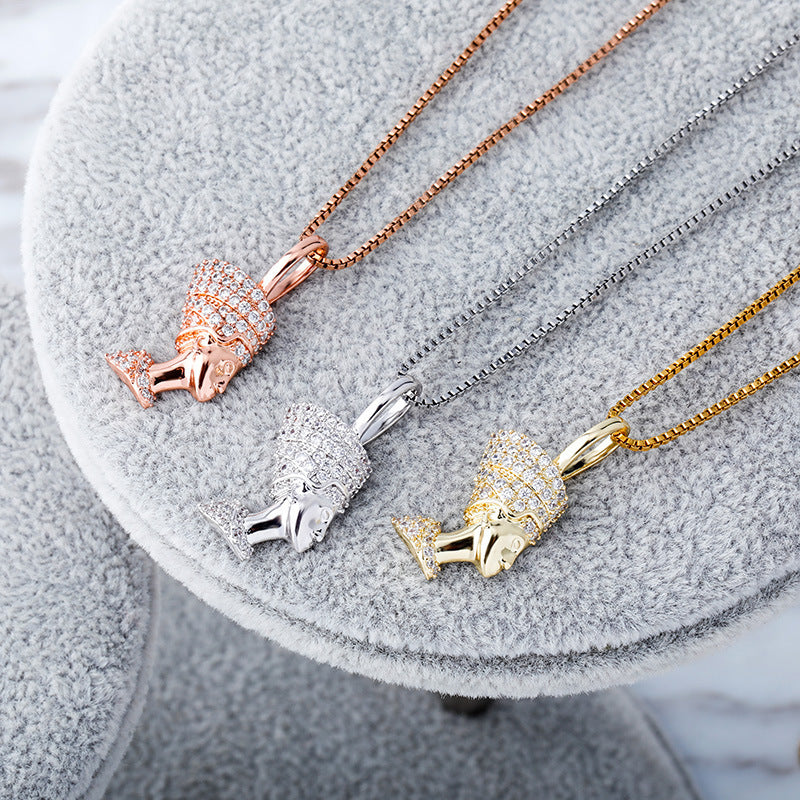 Reine Naftiti tête Portrait Hip Hop pendentif complet Zircon 925 argent dames collier