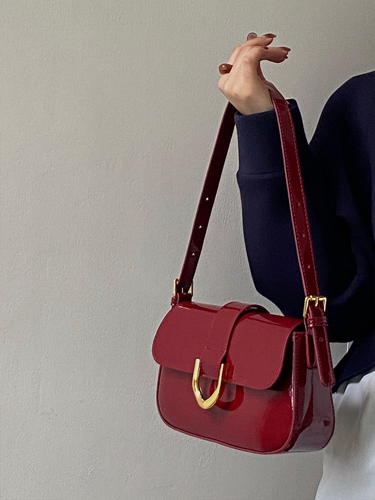 High-grade Patent Leather Shiny Bag Women's Retro