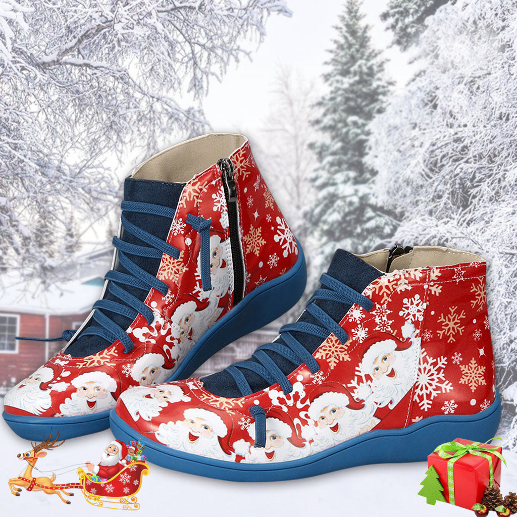 Bottines de noël pour femmes, chaussures plates décontractées avec imprimé de flocon de neige, fermeture éclair latérale, bottes courtes