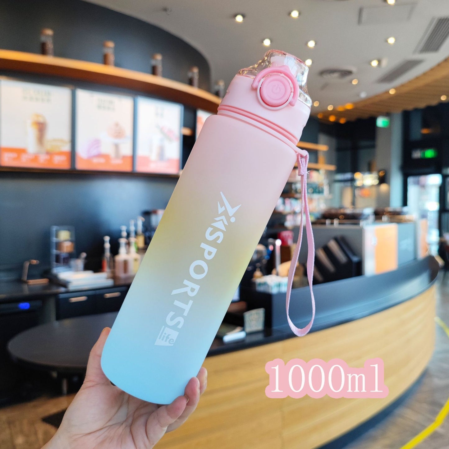 Tasse de fitness de sport de grande capacité 1L à dégradé arc-en-ciel