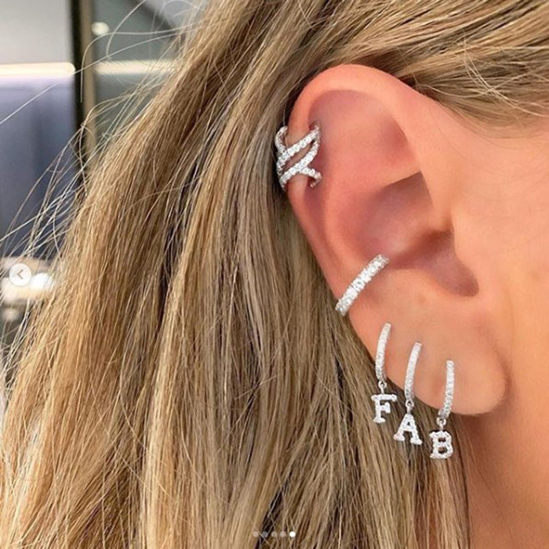 Zircon Inlaid Earrings Simple 26 English Letters Ear Clip