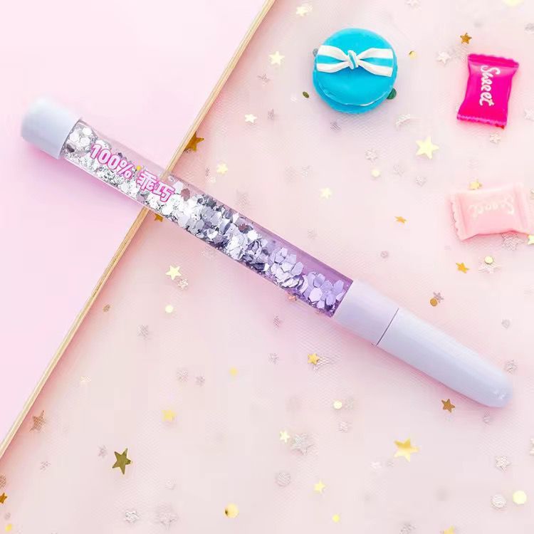Bolígrafo neutro con arena movediza y purpurina luminosa, bolígrafo de agua negro