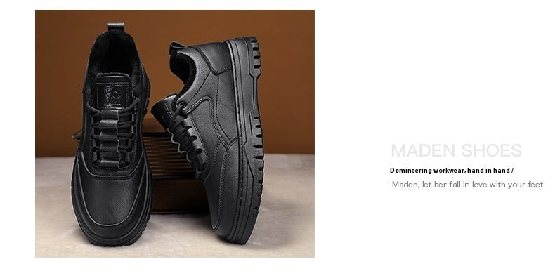 Chaussures basses en cuir de loisirs chaudes et épaisses brossées, automne et hiver