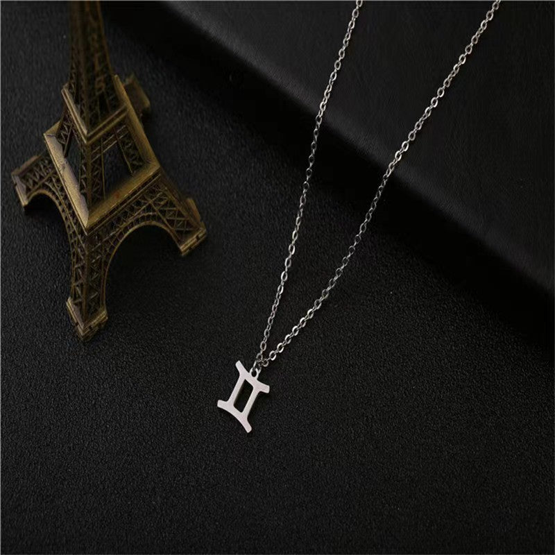 Twelve Constellation Pendant Necklace Simple Titanium Steel Clavicle Chain