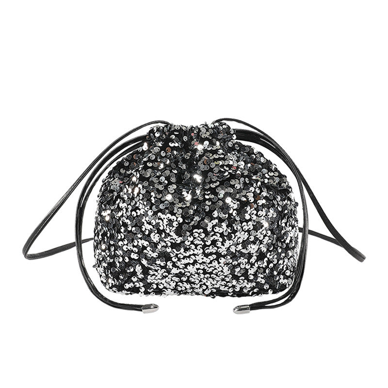 Bolso cruzado con lentejuelas de color suave y diseño plisado con cordón
