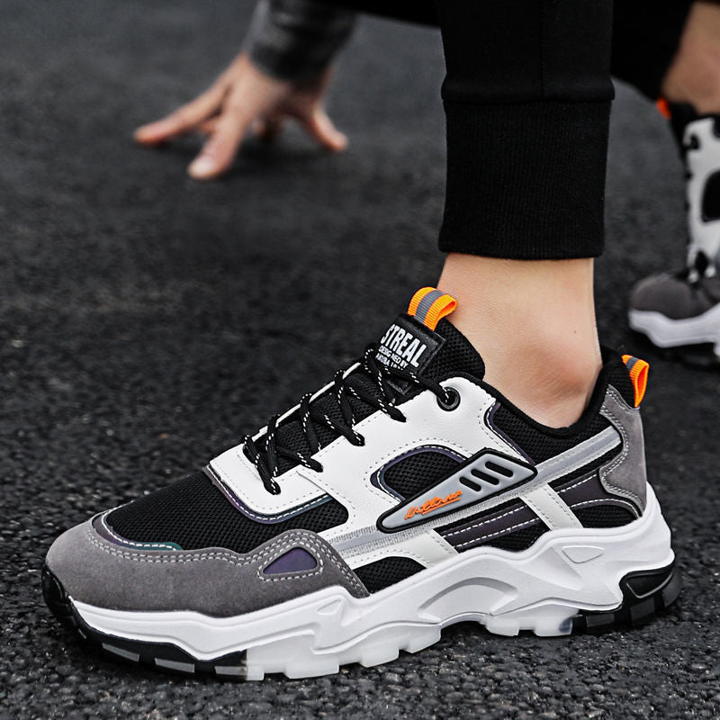 Baskets à lacets noires et blanches pour hommes, chaussures d'extérieur en maille respirantes, légères, de course, de sport