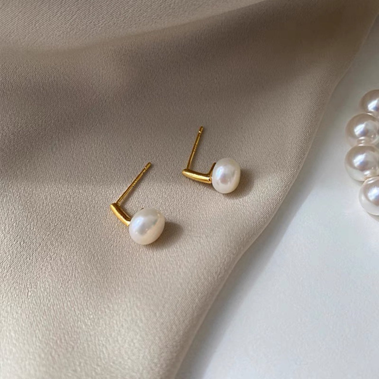 Pendientes de Perlas Naturales Plata Aguja Galvanizada Oro 18K