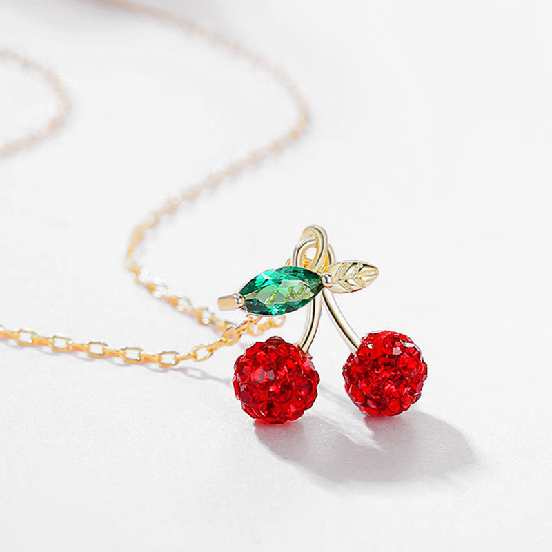 Collar de cereza con incrustaciones de circón, cadena de clavícula de cereza roja salvaje con temperamento