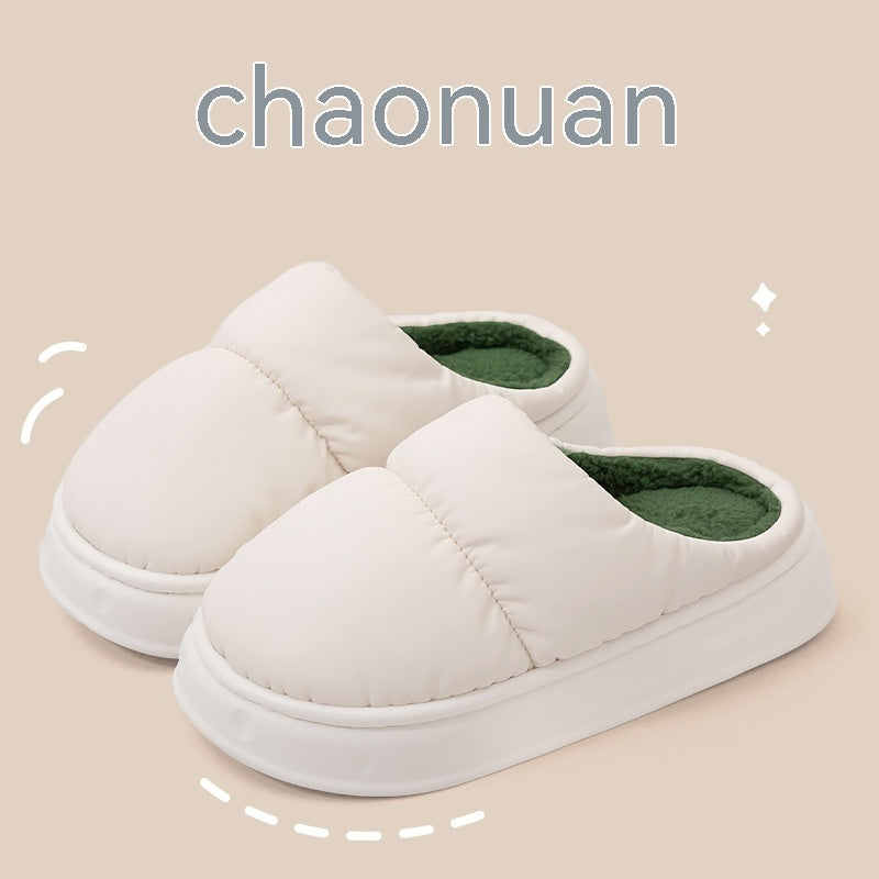 Pantoufles en coton imperméables en latex et peluche chaudes antidérapantes pour la maison