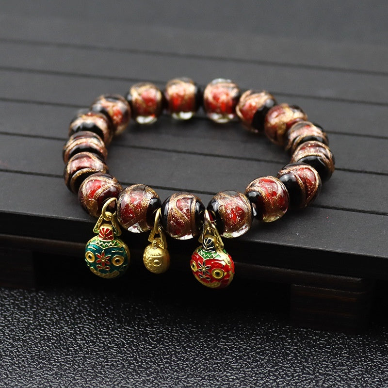 Bracelet glaçure de couleur gris parfumé, multi-trésor coloré, bête à avaler, perle de verre en soie dorée