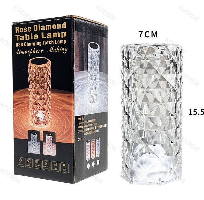 Lámpara de mesa de pétalos de rosa de cristal acrílico transparente