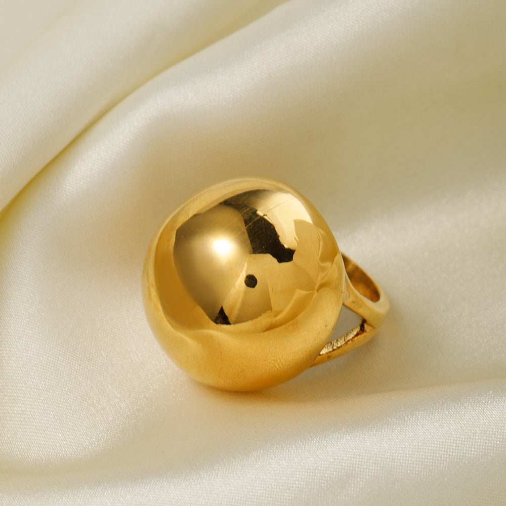 Anneau sphérique potelé en acier inoxydable en acier titane de style froid, or 18 carats