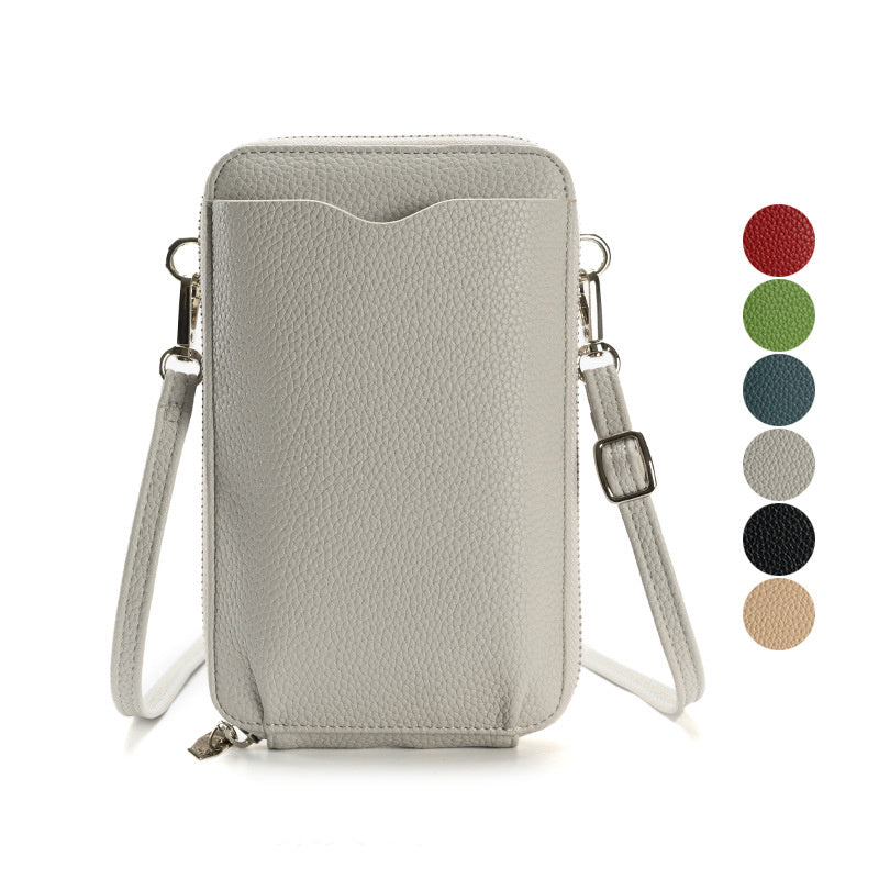Sacs pour téléphone portable à motif litchi de haute qualité pour femmes, petit sac à bandoulière, portefeuille Long