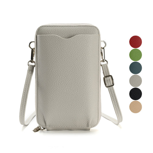 Sacs pour téléphone portable à motif litchi de haute qualité pour femmes, petit sac à bandoulière, portefeuille Long