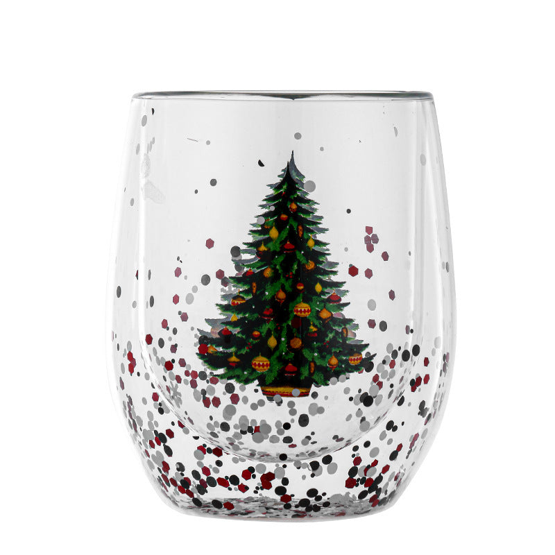 Nouveau Tasse d'arbre de noël résistant à la chaleur Double couche paillettes