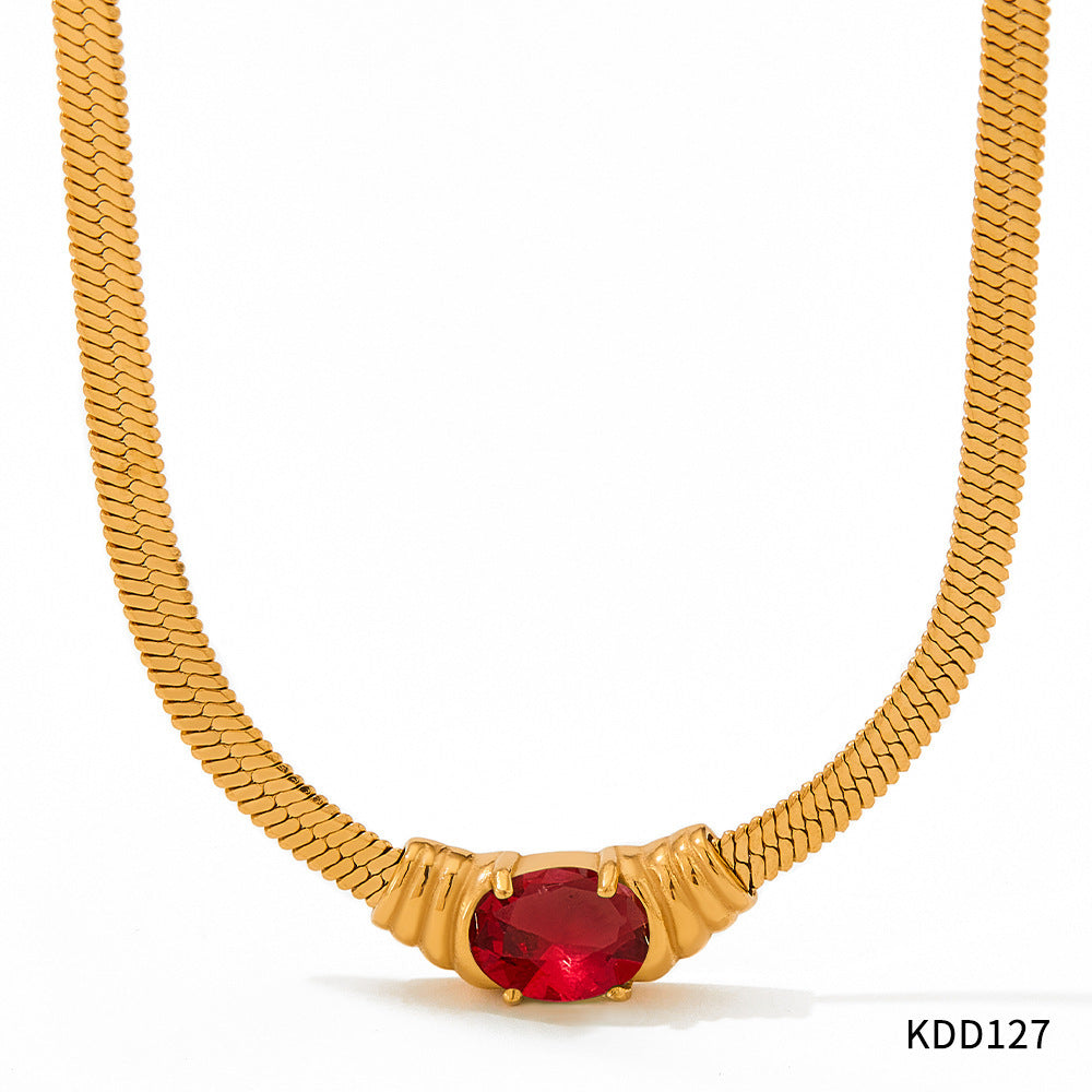 Collier d'ornement en acier inoxydable avec pendentif en pierre de verre pour femmes