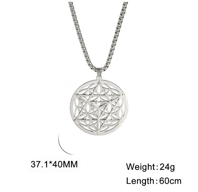 Bague creuse coupée en plaqué or véritable, pendentif Merkaba, matériau 304, collier en acier inoxydable