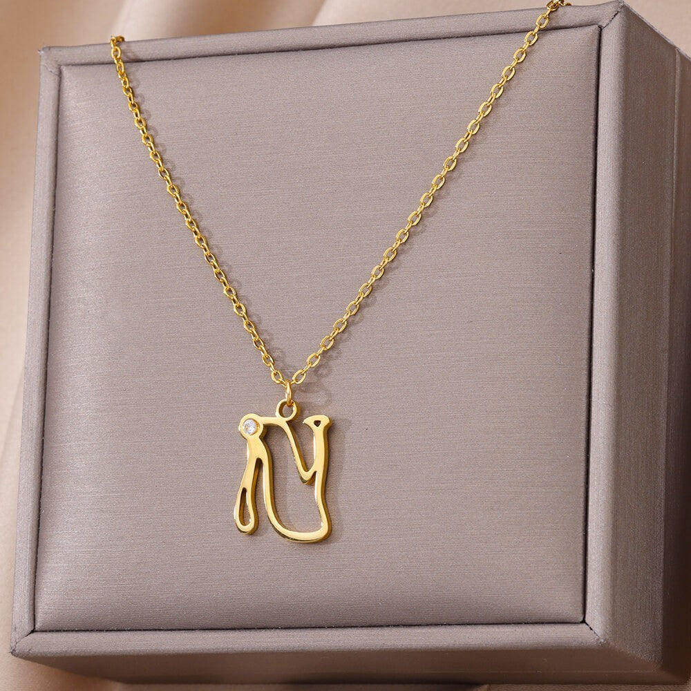 Collier avec pendentif en forme de lettre creuse Simple pour filles, ornement en acier inoxydable
