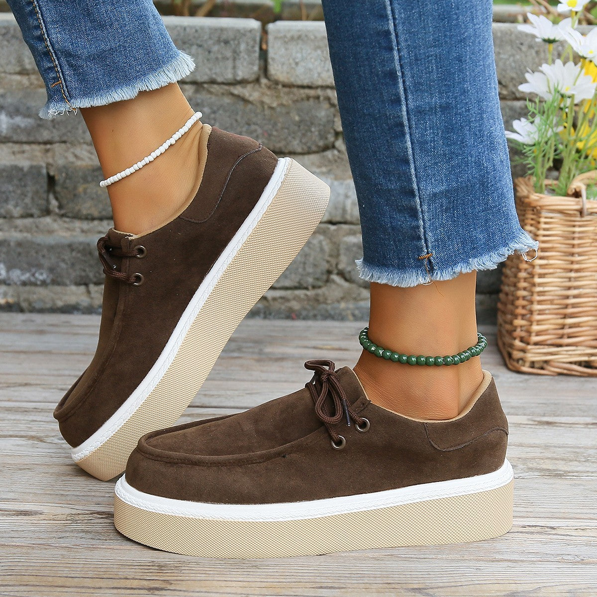 Zapatos de plataforma con cordones y punta redonda retro de moda para mujer