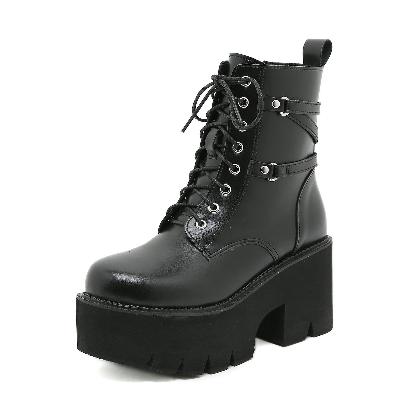 Bottes Dr Martens à tête ronde à lacets et plateforme imperméable à talon épais pour femmes