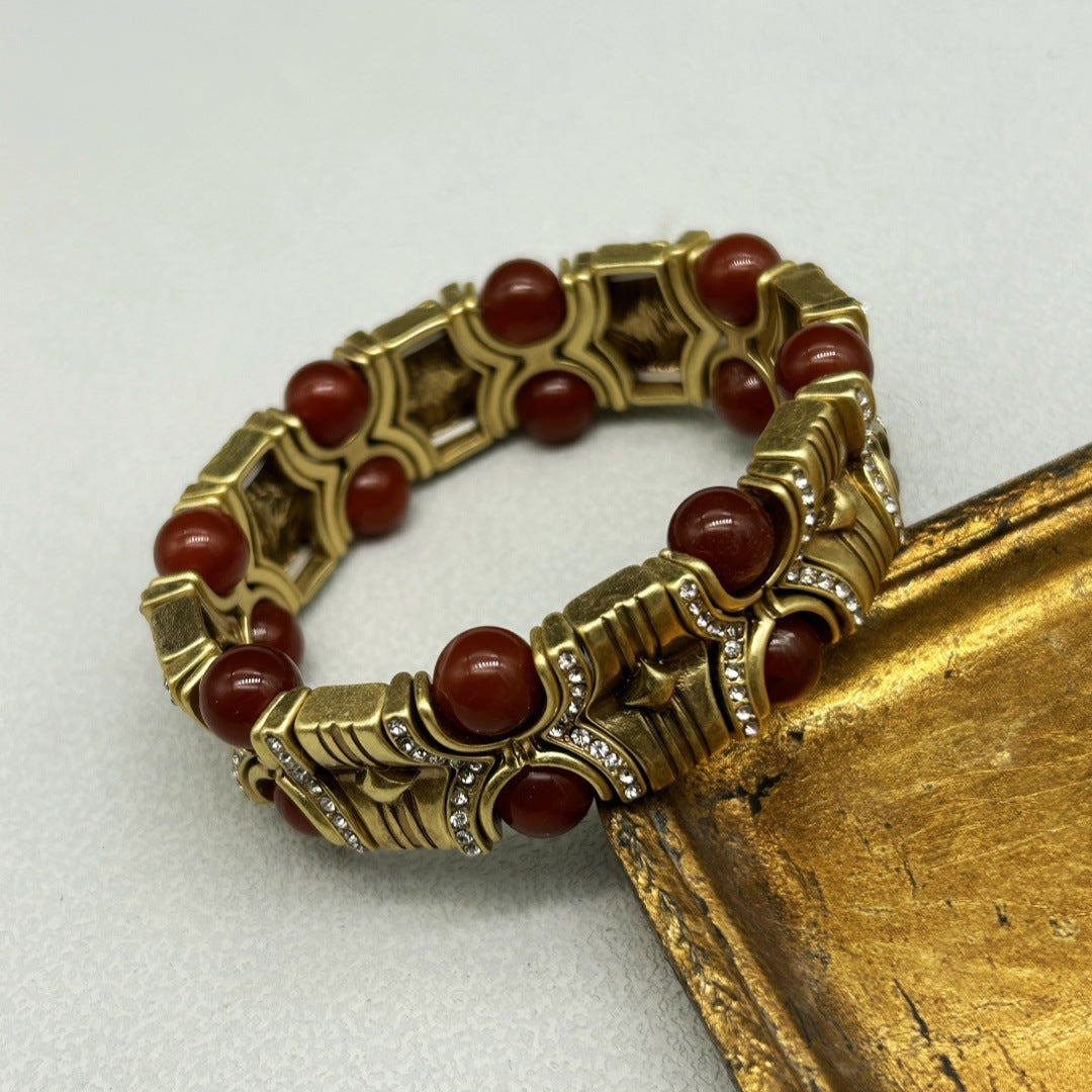 Bracelet en pierre d'agate de perles Vintage occidental, bijoux anciens simples et assortis à la mode