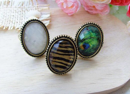 Vintage Oval Flower Gemstone Ring For Women
