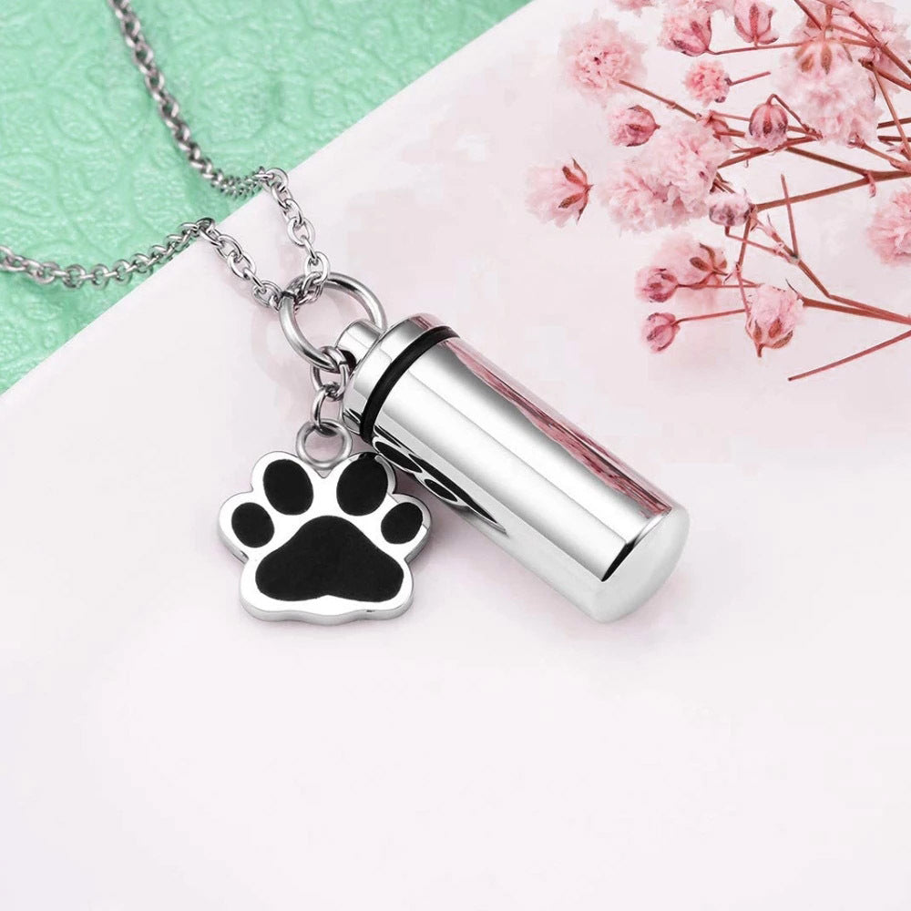 Pendentif d'urne cylindrique en acier titane, collier commémoratif de cendres d'animaux de compagnie, collier de bouteille de parfum ouvert