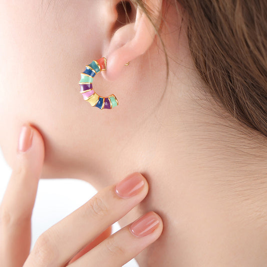 Boucles d'oreilles collier d'huile colorée en forme de U