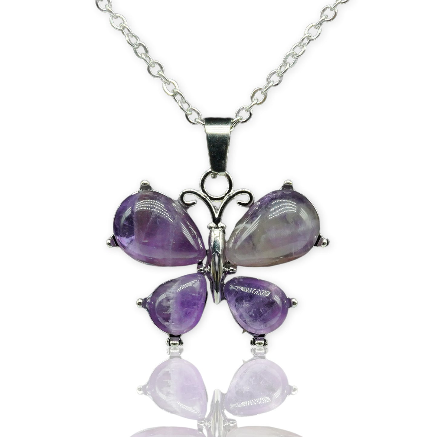 Collier pendentif en alliage de petit papillon en cristal de pierre naturelle