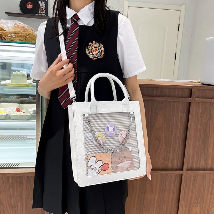 Mignon carré Transparent étudiant grande capacité épaule bandoulière sac à main
